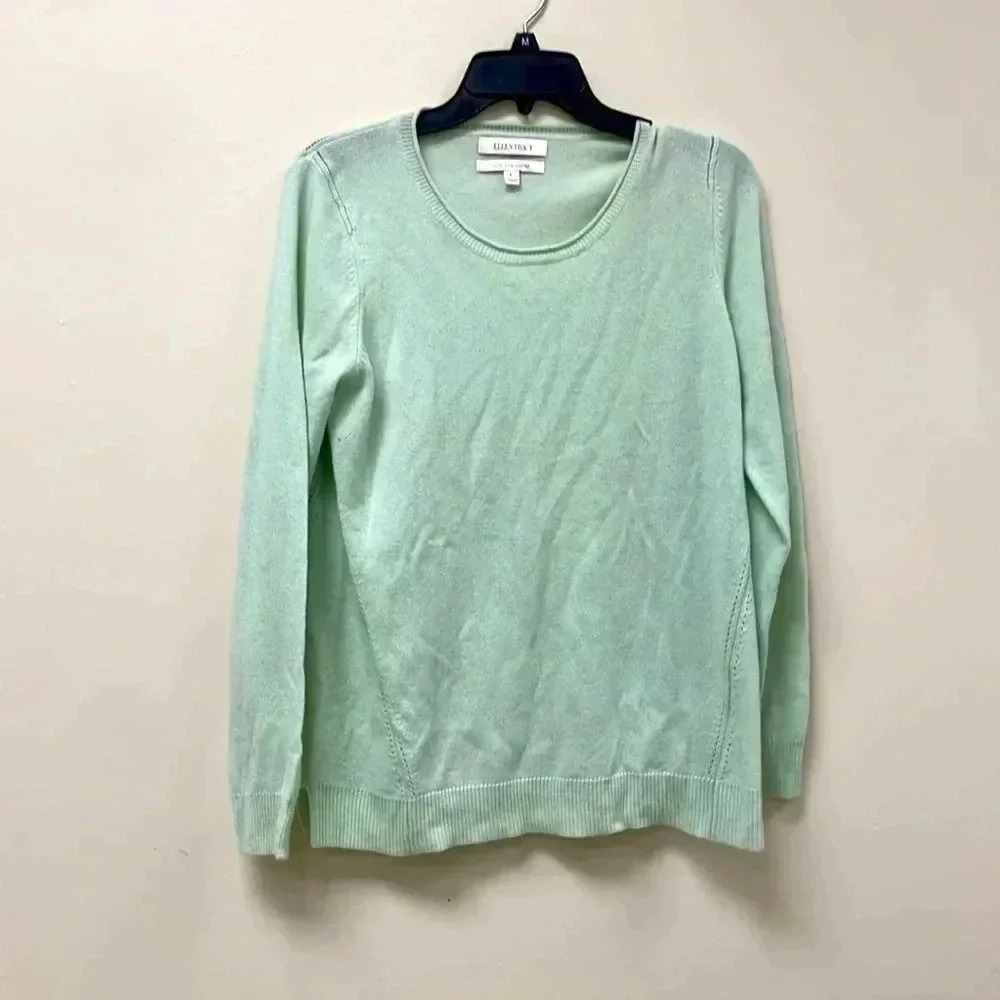 ELLEN TRACY 100% Cashmere light green sweater Large holiday date party casual